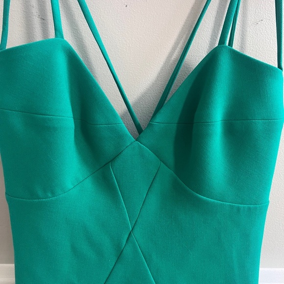 🌿 Black Halo Green Sheath Mini Dress Spaghetti Strap | Size 2 - Picture 3 of 6